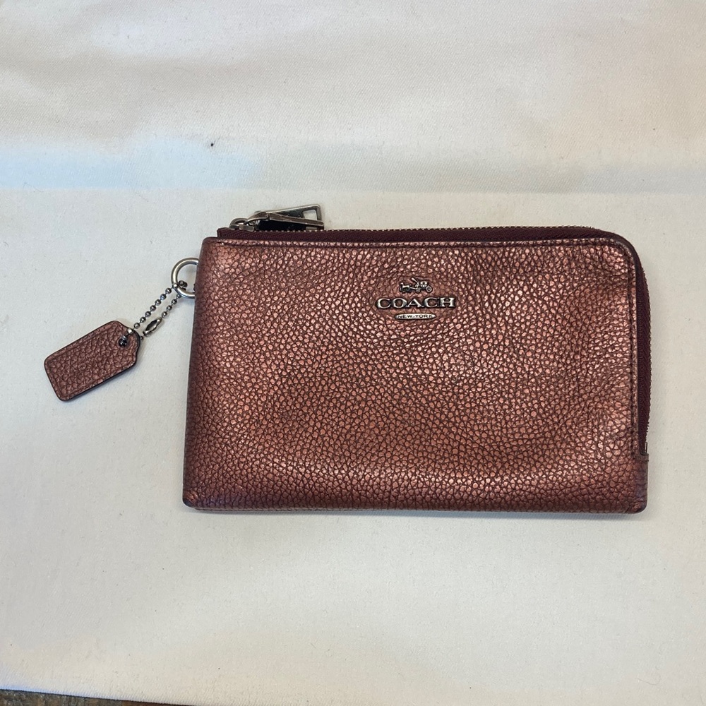 Coach Oxblood Pebbled Leather Double Zip Pouch